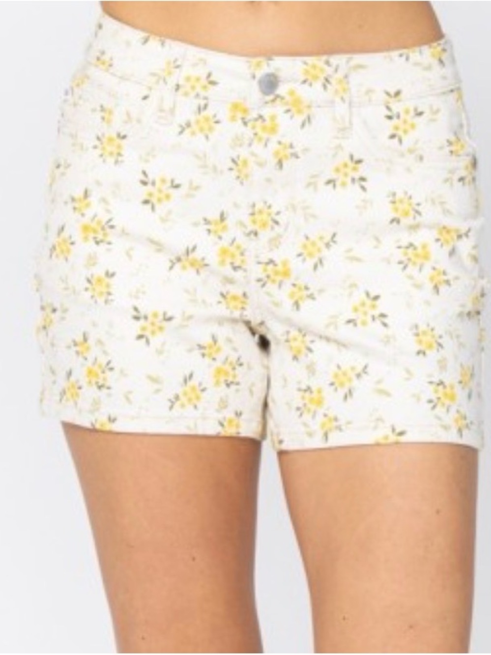 Judy Blue White Floral Shorts with Yellow Print